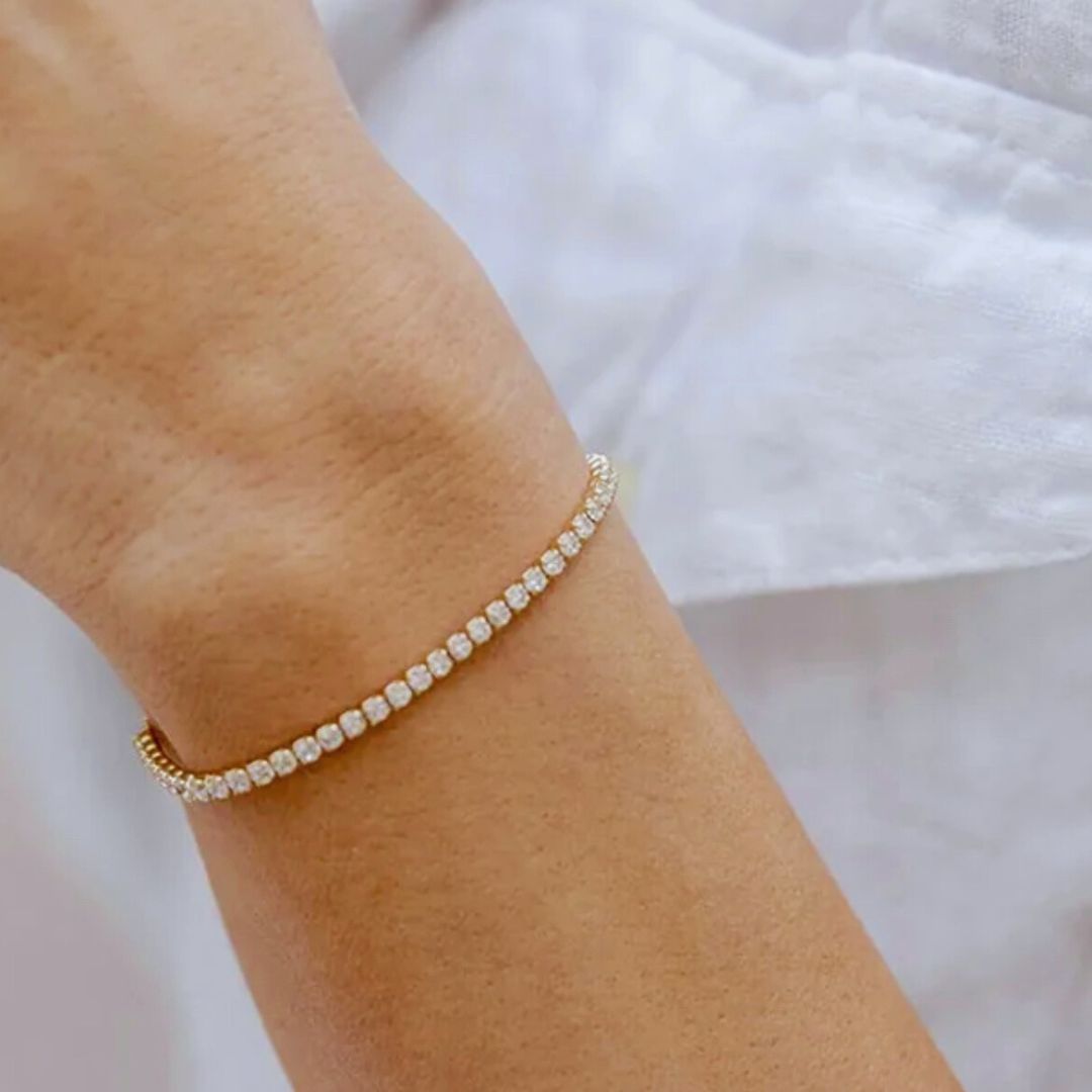 Zirconia Pave Adjustable Tennis Bracelet - Gold