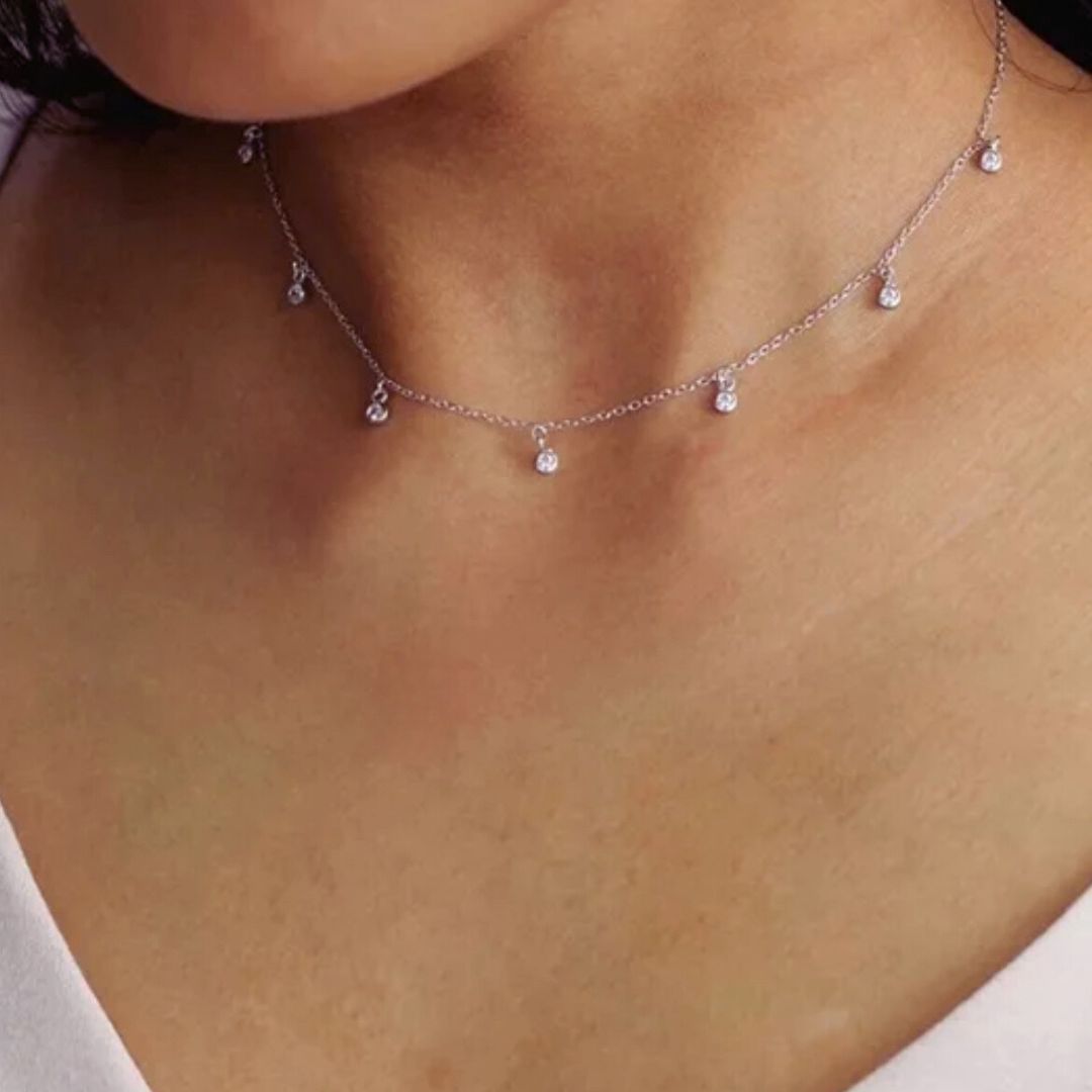 Mini Zirconia Dots Necklace - Platinum