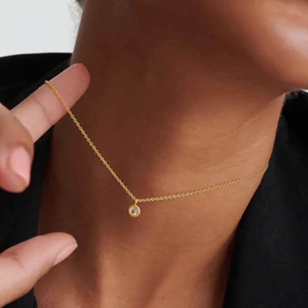 Minimalist Single Round Zircon Necklace - Gold