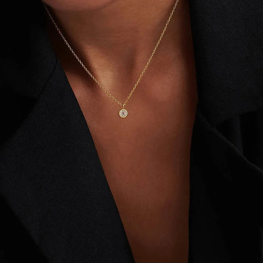 Minimalist Single Round Zircon Necklace - Gold