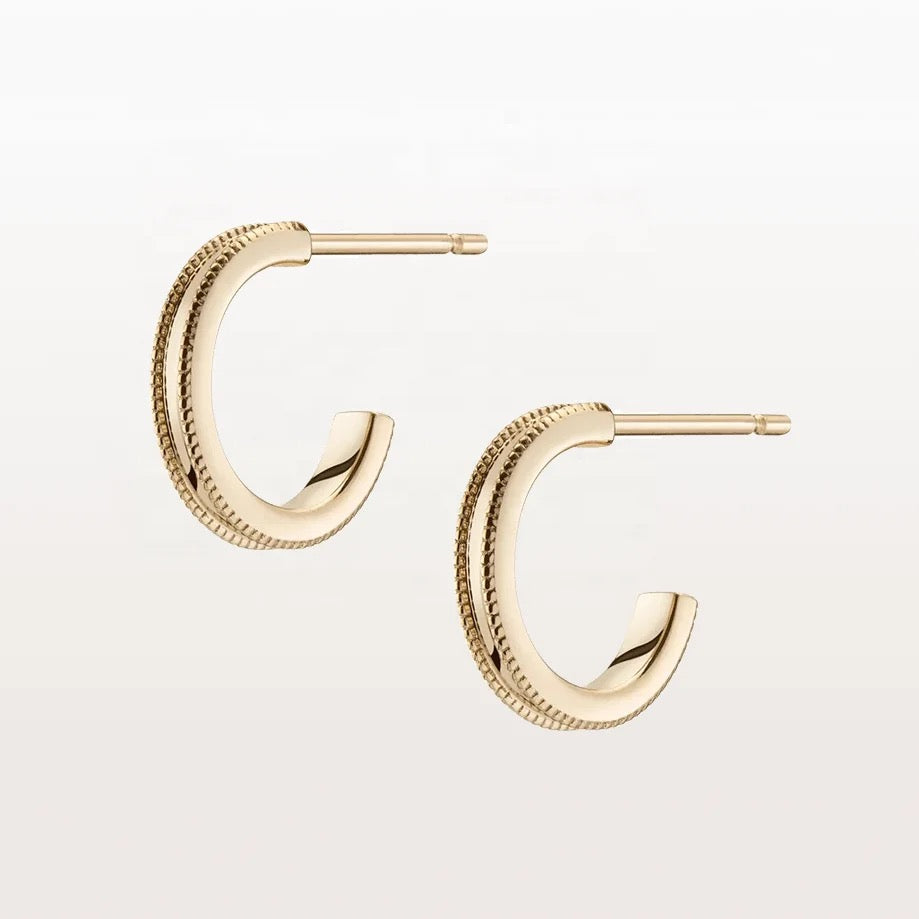 Beaded Edge Open Mini Hoops - Gold