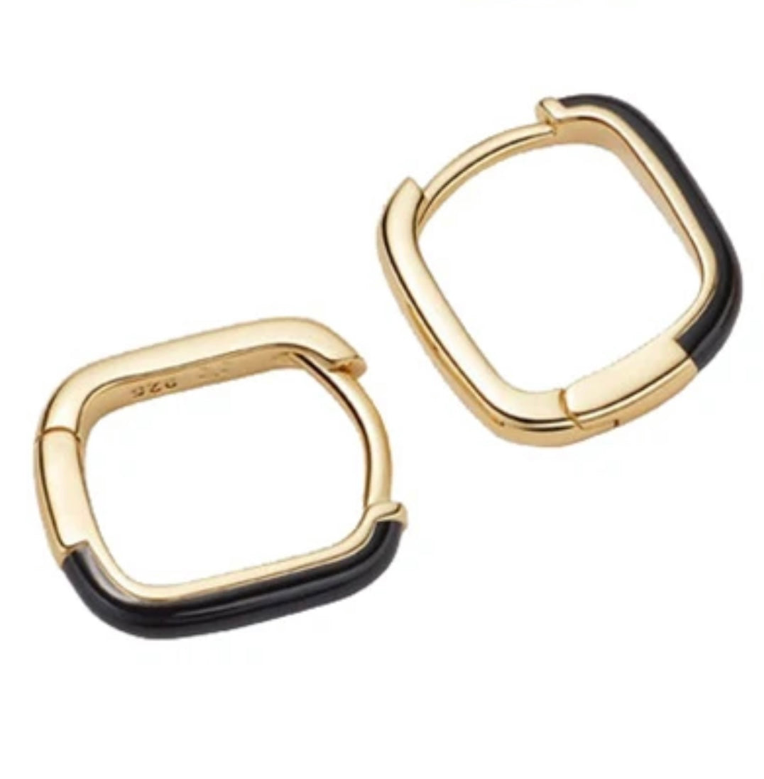 Black Enamel Gold Vermeil Mini Hoop