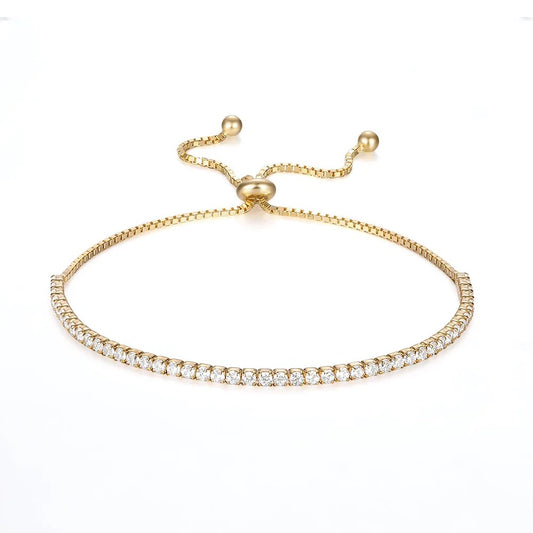 Zirconia Pave Adjustable Tennis Bracelet - Gold