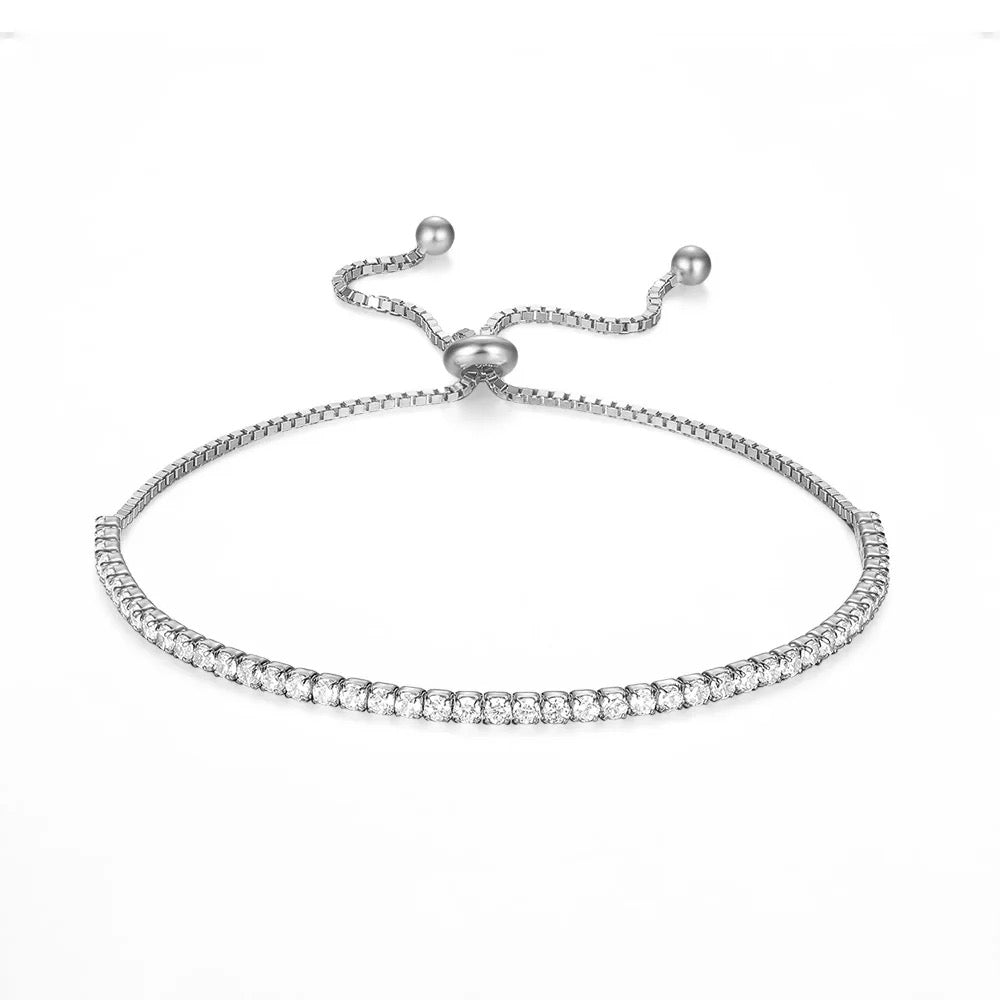 Zirconia Pave Adjustable Tennis Bracelet - Gold