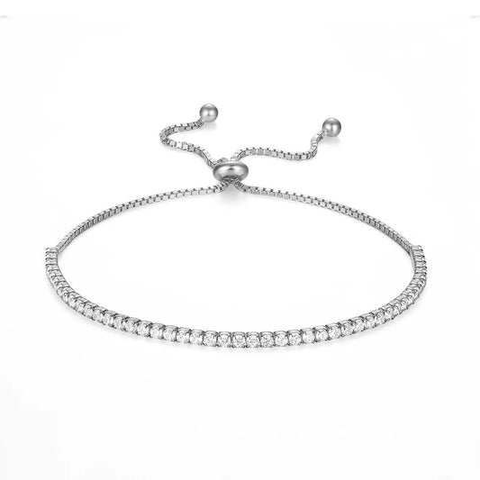 Zirconia Pave Adjustable Tennis Bracelet - Silver