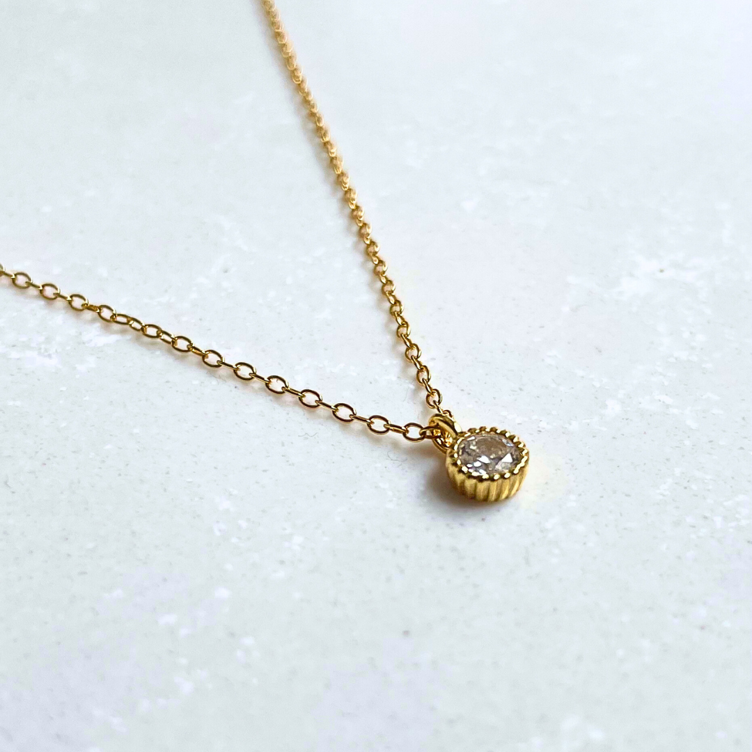 Minimalist Single Round Zircon Necklace - Gold